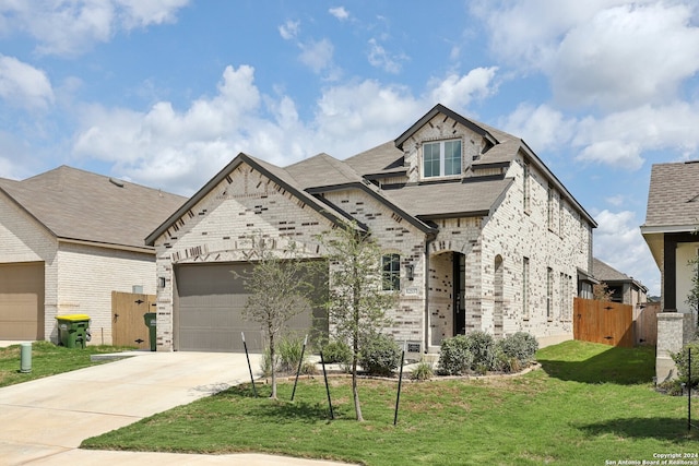 view of front of property featuring a front lawn and a garage