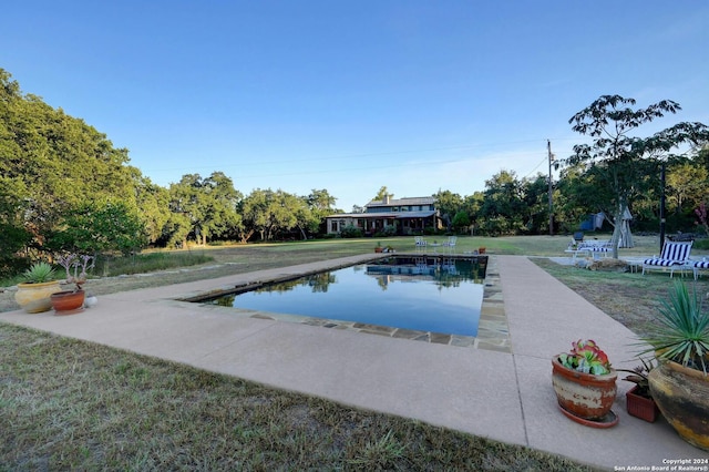 view of swimming pool with a lawn