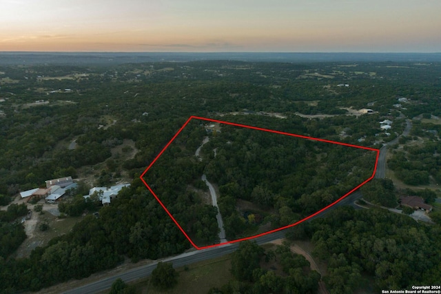 view of aerial view at dusk