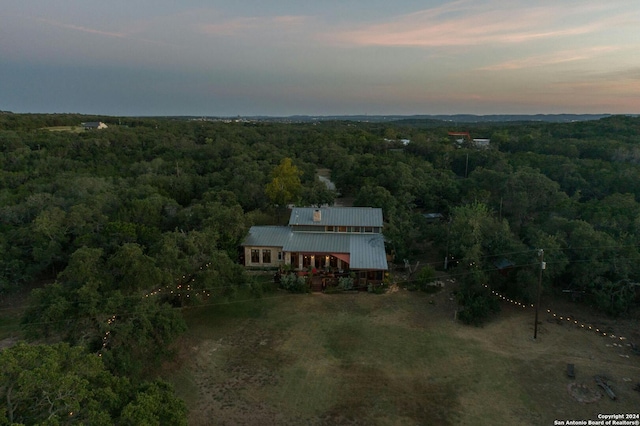 view of aerial view at dusk