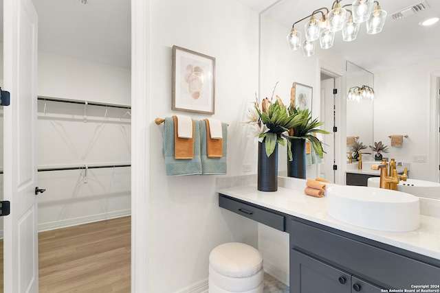 bathroom featuring vanity and wood-type flooring