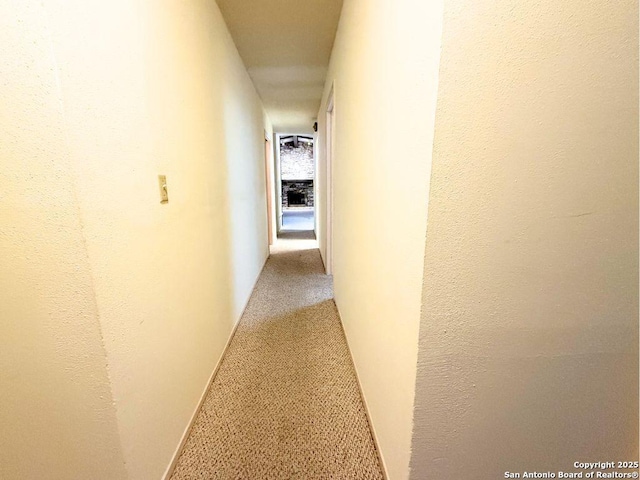 hallway featuring light carpet