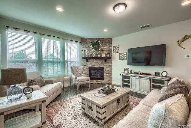 living room featuring a fireplace and hardwood / wood-style floors