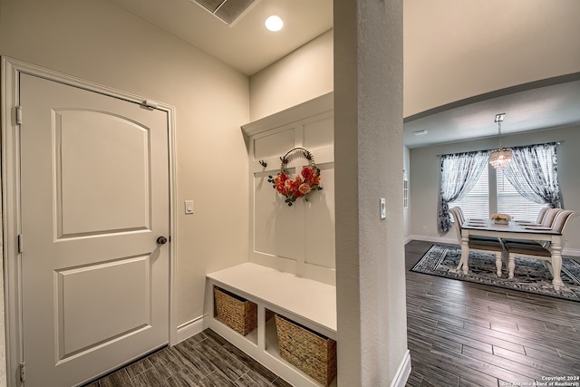 mudroom with dark wood-type flooring