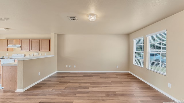 interior space featuring light wood-type flooring and a textured ceiling