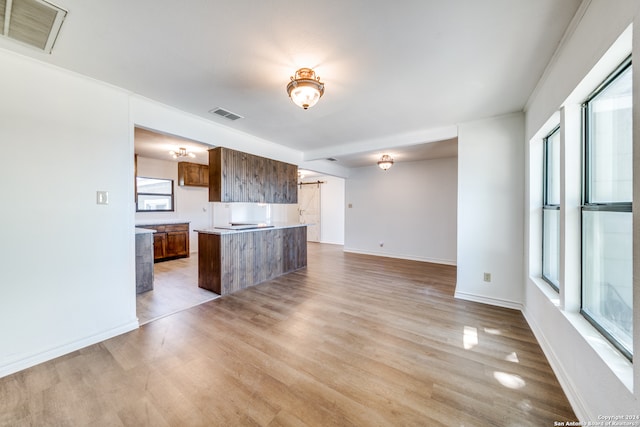 kitchen featuring a wealth of natural light and light hardwood / wood-style floors