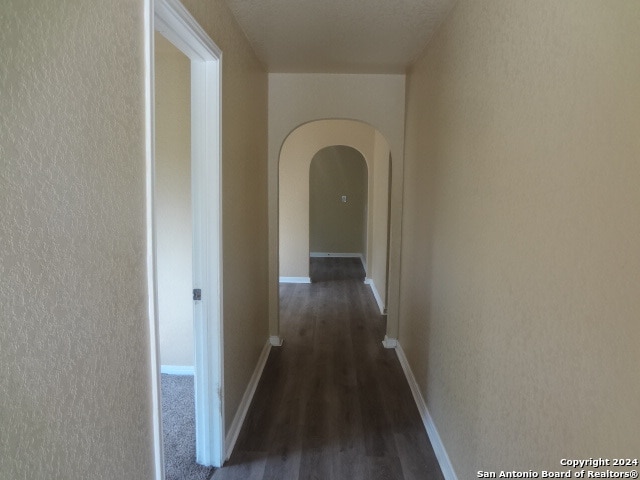 hallway featuring dark hardwood / wood-style flooring