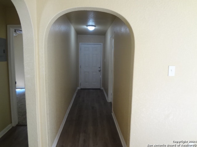 hall with dark hardwood / wood-style floors