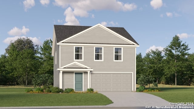 view of front facade with a front lawn and a garage