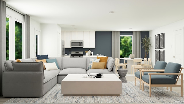 living room with light hardwood / wood-style flooring