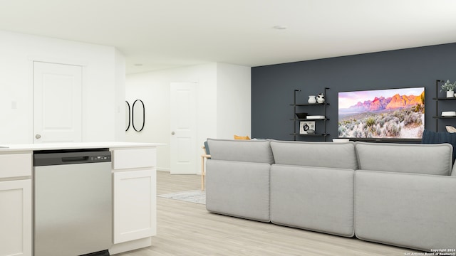 living room with light hardwood / wood-style flooring