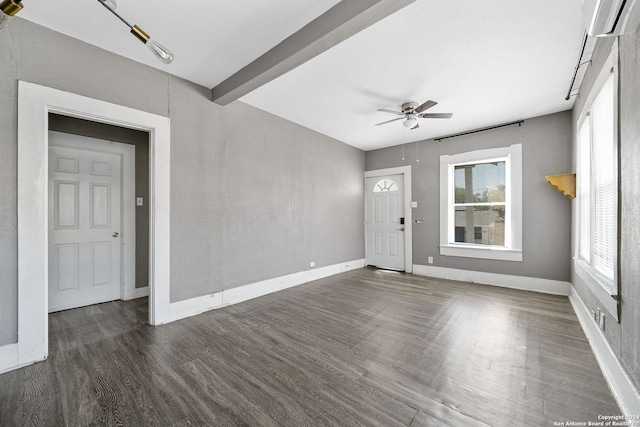 143 Paul St, San Antonio, TX 78203 - interior space featuring baseboards, plenty of natural light, dark wood-style floors, and ceiling fan