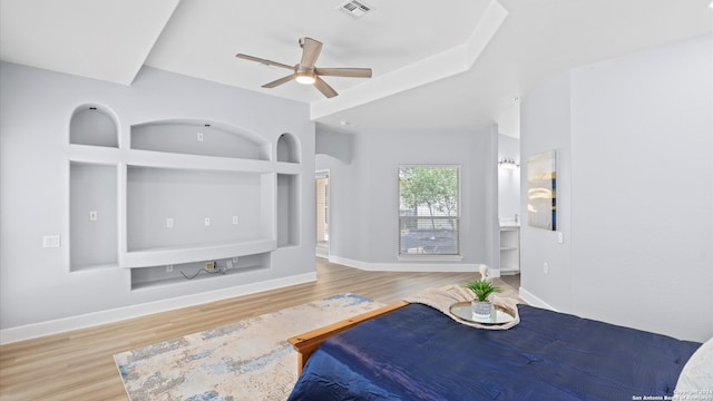 bedroom featuring ceiling fan and light hardwood / wood-style floors