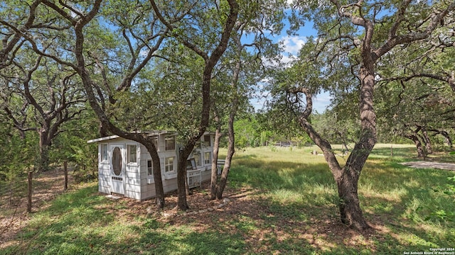 exterior space with an outbuilding