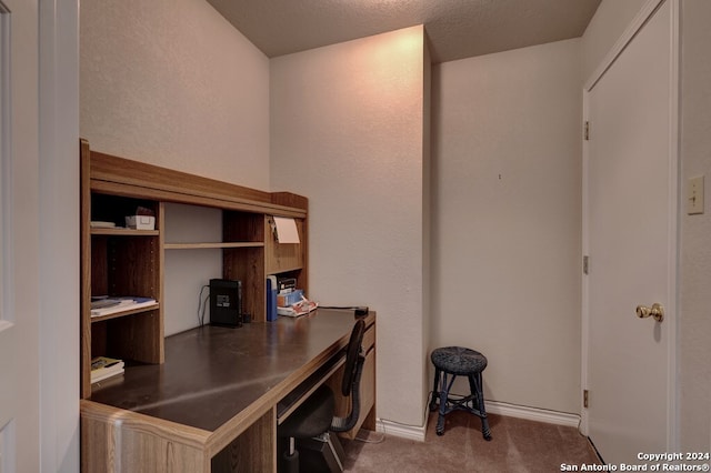 office space with a textured ceiling and carpet flooring