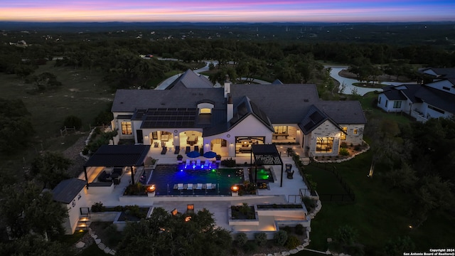 view of aerial view at dusk