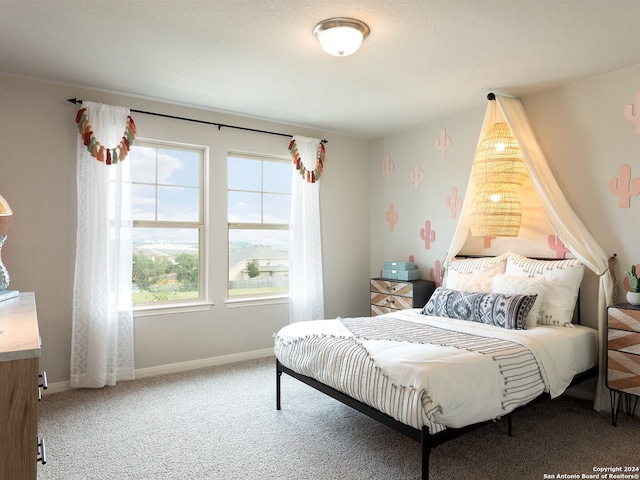 carpeted bedroom with multiple windows