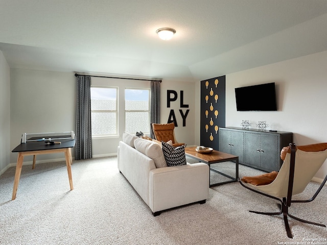 living room featuring light colored carpet