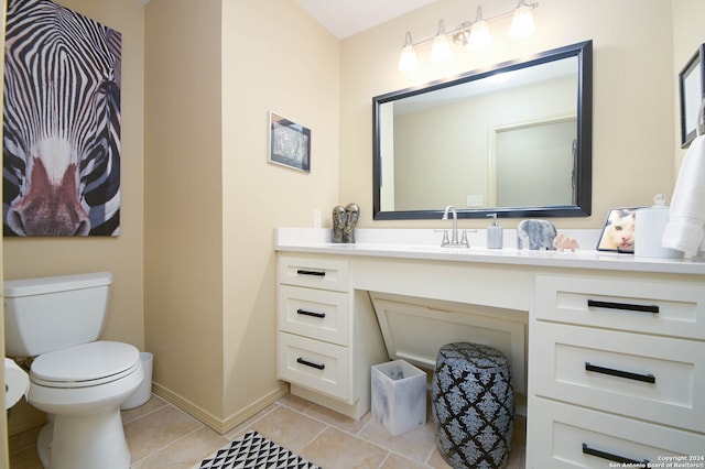 bathroom featuring tile patterned flooring, toilet, and vanity