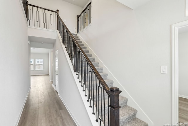 staircase with wood-type flooring