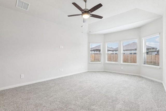 carpeted empty room with ceiling fan