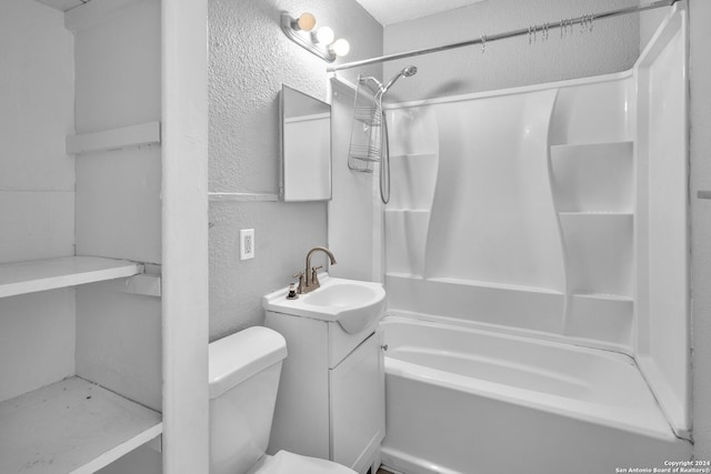 full bathroom with vanity, toilet, and shower / washtub combination