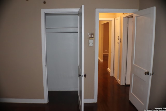 hallway featuring dark wood-type flooring