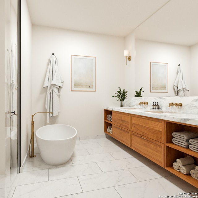 bathroom featuring a tub to relax in and vanity