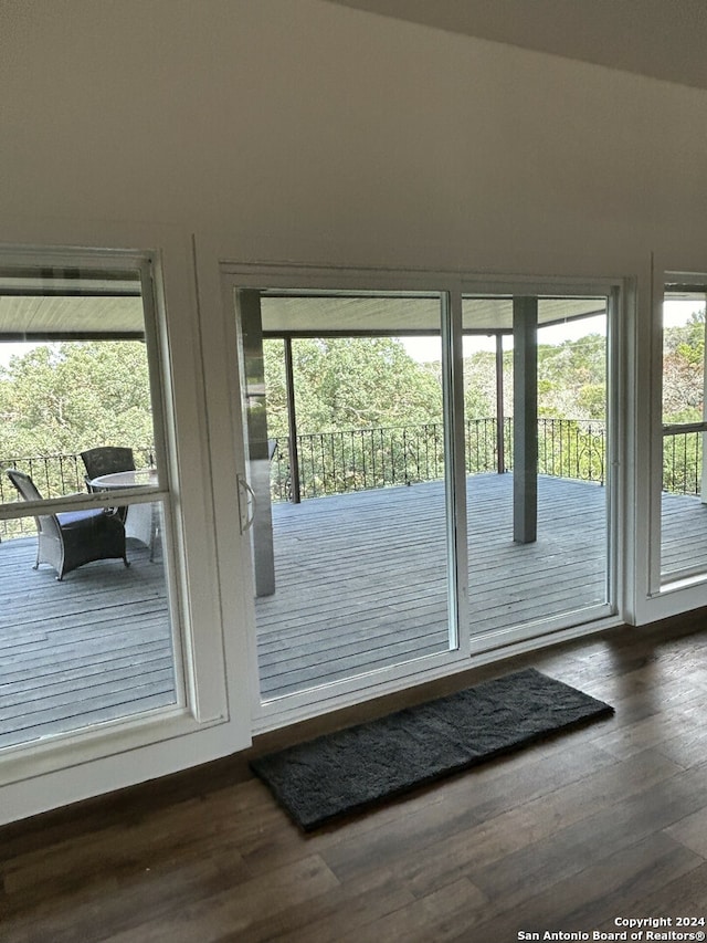 entryway with dark hardwood / wood-style flooring