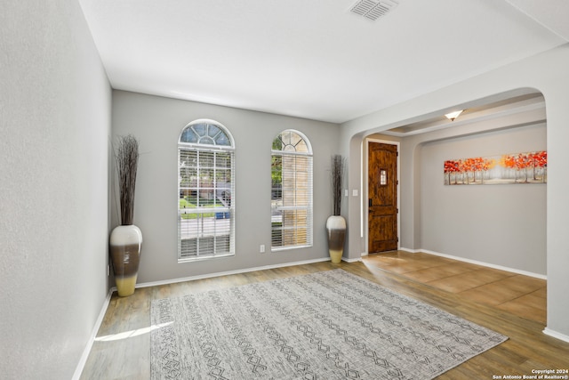 foyer with wood-type flooring