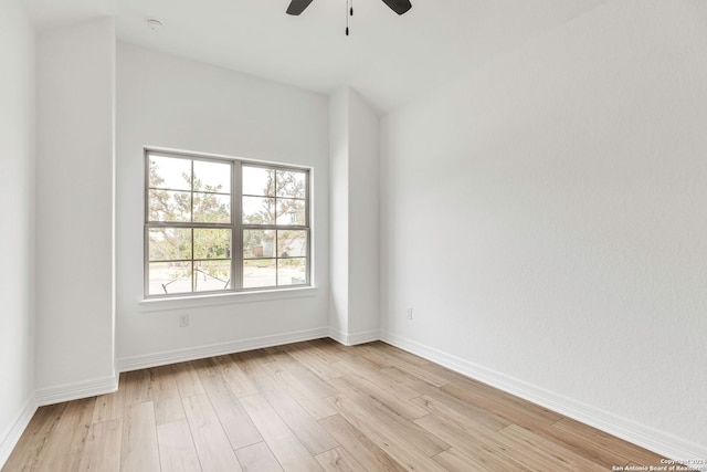 unfurnished room featuring ceiling fan and light hardwood / wood-style floors