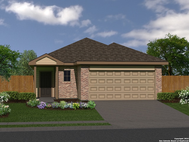 view of front facade featuring a front yard and a garage