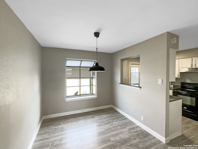 unfurnished dining area featuring light hardwood / wood-style flooring