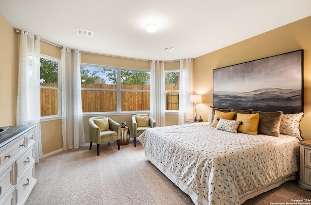 carpeted bedroom featuring multiple windows