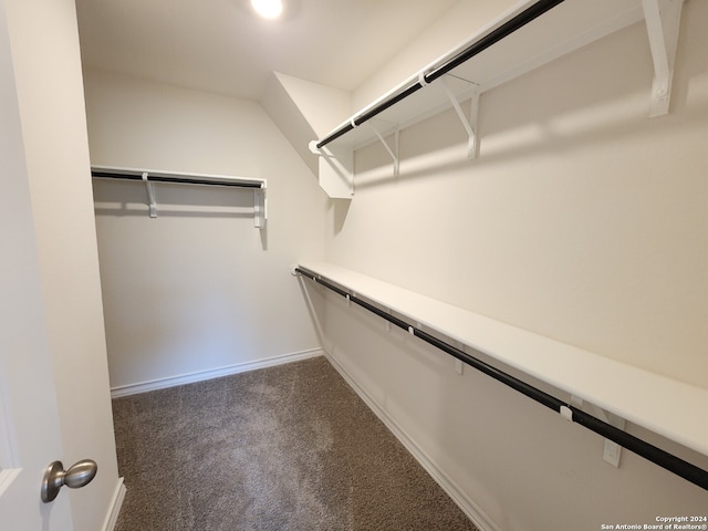 spacious closet featuring dark carpet