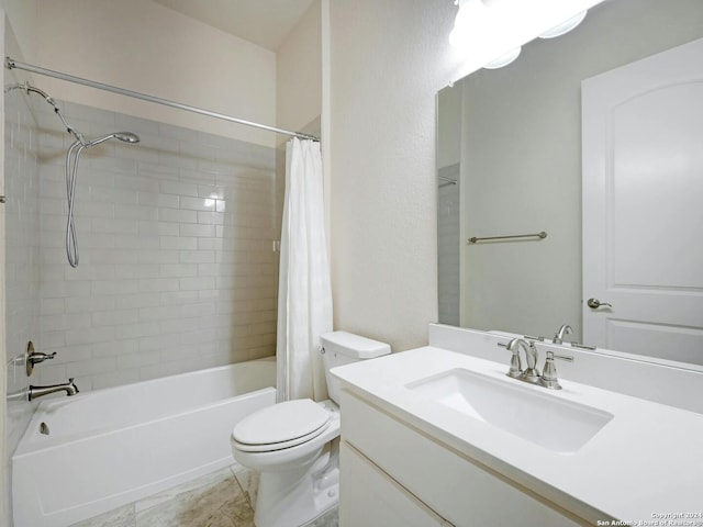 full bathroom with vanity, tile patterned flooring, toilet, and shower / bath combo