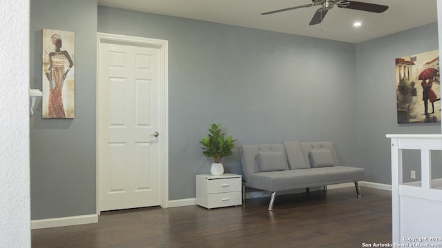 339 Cedron Chase, San Antonio, TX 78253 - sitting room with wood finished floors, a ceiling fan, baseboards, and recessed lighting