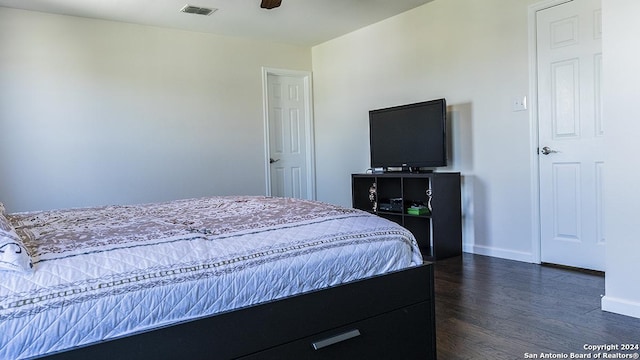 339 Cedron Chase, San Antonio, TX 78253 - bedroom with dark wood finished floors, baseboards, and a ceiling fan