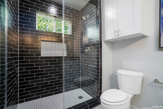 bathroom featuring an enclosed shower and toilet