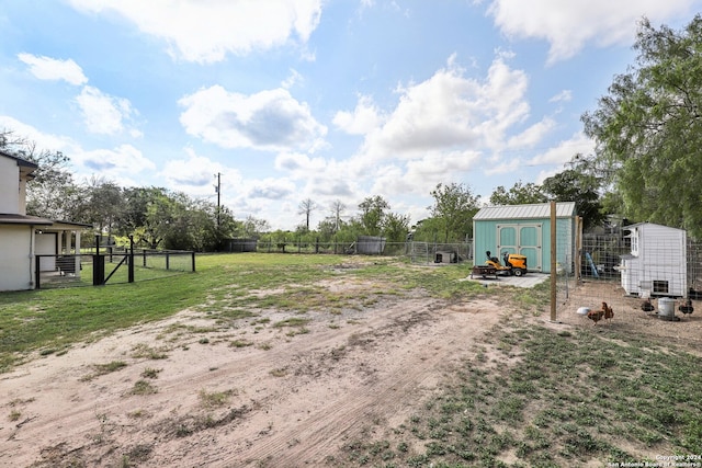 view of yard with a storage shed