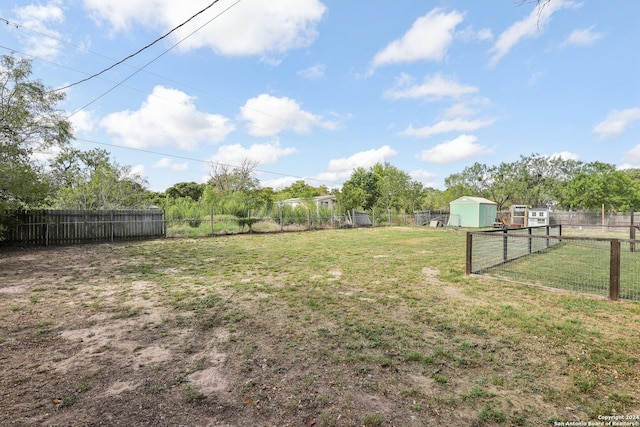 view of yard with a shed