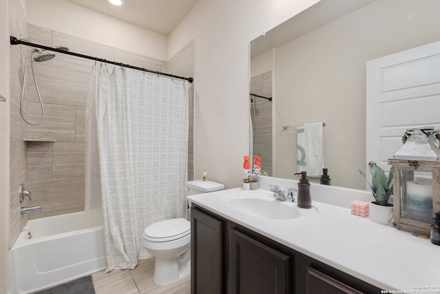 full bathroom with vanity, tile patterned flooring, toilet, and shower / bath combo