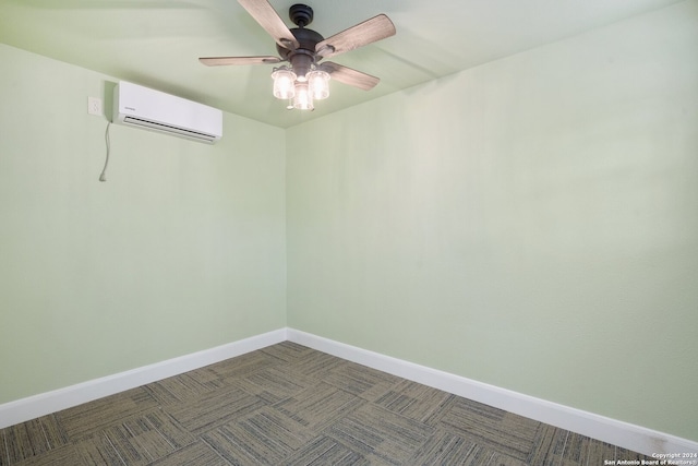 carpeted spare room featuring ceiling fan and a wall mounted AC