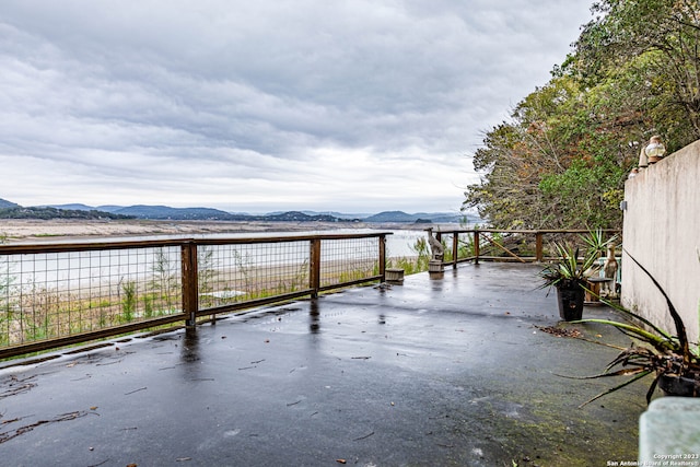 view of patio with a mountain view