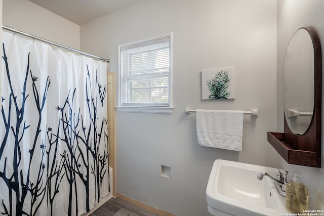 bathroom with hardwood / wood-style floors and sink