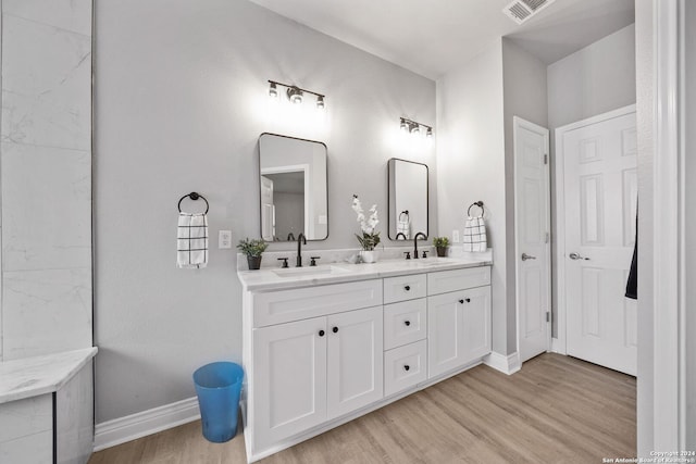 bathroom featuring wood-type flooring and vanity