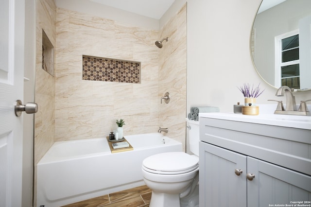 439 Susanwood Dr, San Antonio, TX 78220 - bathroom with wood finish floors, shower / bathing tub combination, toilet, and vanity