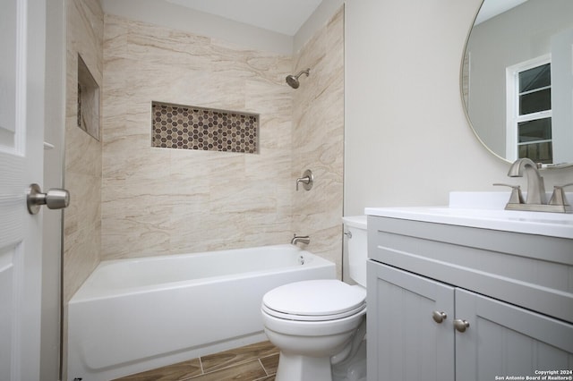 439 Susanwood Dr, San Antonio, TX 78220 - bathroom featuring vanity, shower / tub combination, toilet, and wood finish floors