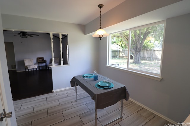 dining area featuring ceiling fan