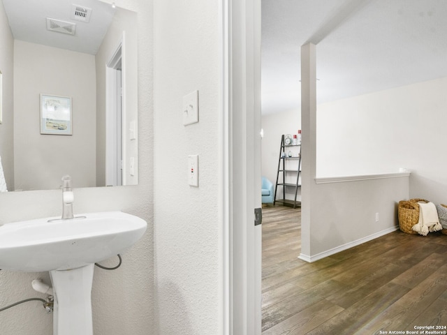 bathroom with wood-type flooring